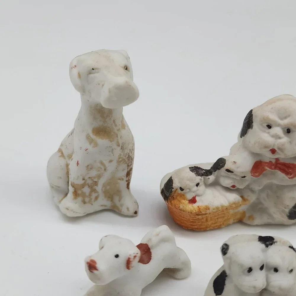 Vintage Antique Bisque Dog Figurines Set Of 10 - Miniature Collectibles Terrier - Picture 2 of 9